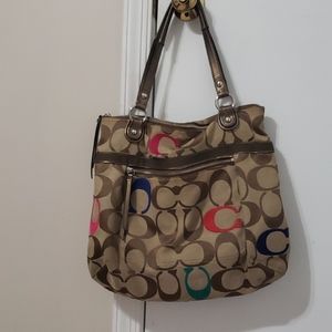Coach large tote brow khaki with wallet